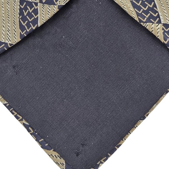 Henry Grethel Mens Tie Italian Silk Tie Geometric Beige Navy Pattern Vintage - Picture 8 of 8
